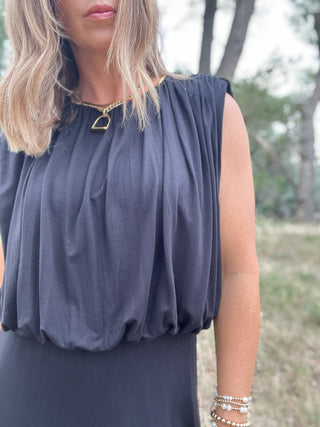 Sleeveless Draped Knit Asymmetrical Dress - Allure Boutique WY