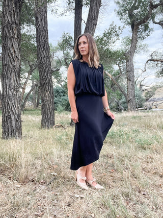 Sleeveless Draped Knit Asymmetrical Dress - Allure Boutique WY