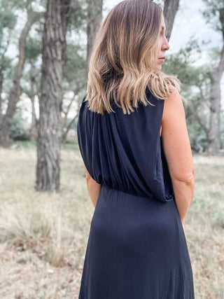 Sleeveless Draped Knit Asymmetrical Dress - Allure Boutique WY