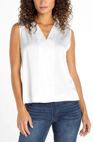 Sleeveless V - Neck Woven to Knit Top - Allure Boutique WY