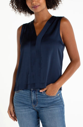 Sleeveless V - Neck Woven to Knit Top - Allure Boutique WY