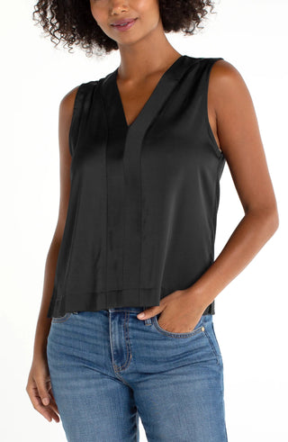 Sleeveless V - Neck Woven to Knit Top - Allure Boutique WY