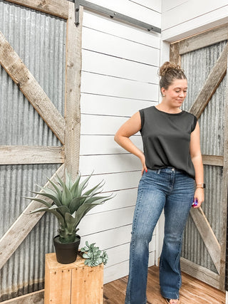 Sleeveless Woven to Knit Shirt - Allure Boutique WY