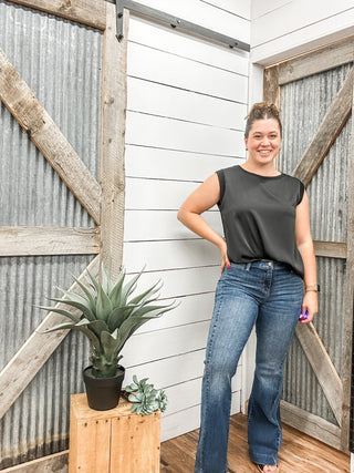 Sleeveless Woven to Knit Shirt - Allure Boutique WY