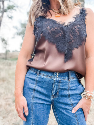 Sleeveless Woven Top + Lace Trim - Allure Boutique WY