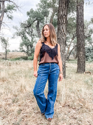 Sleeveless Woven Top + Lace Trim - Allure Boutique WY