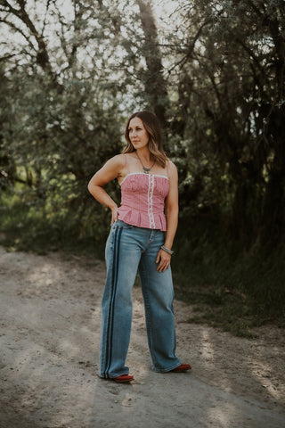 Slouchy Wide Leg Jean with Side Shadow Stripe - Allure Boutique WY