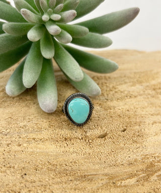 Small Teardrop Turquoise Rope Border Ring 8 - Allure Boutique WY
