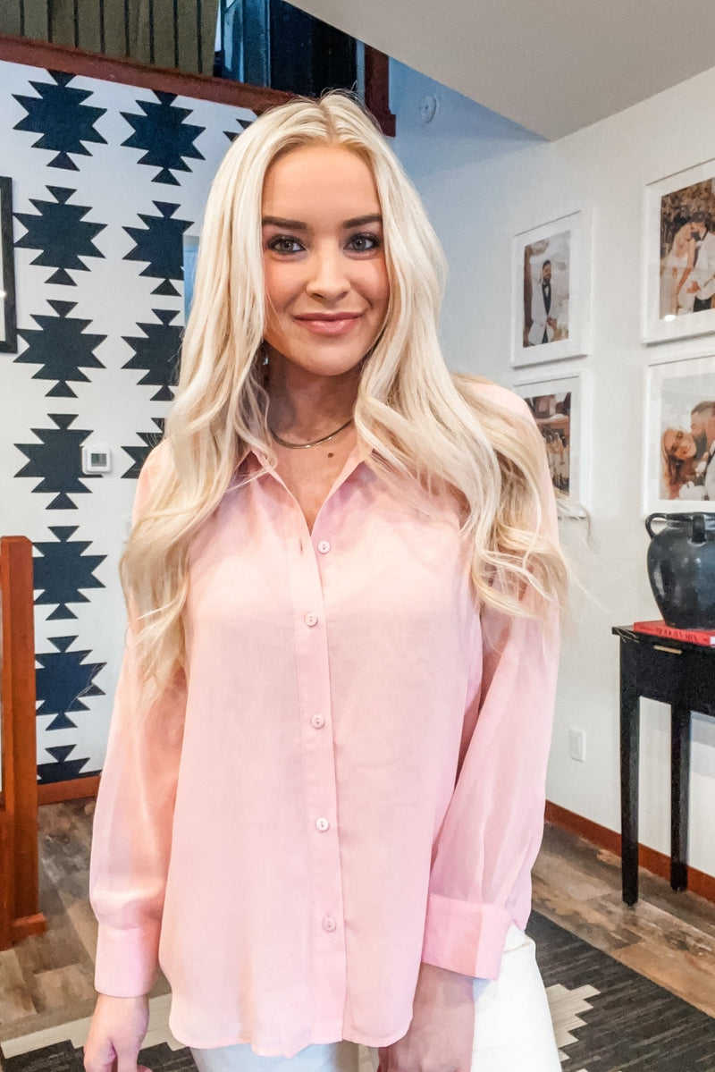 Soft Pink Back Pleat Button Down - Allure Boutique WY