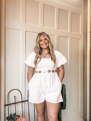 Square Neck Puff Sleeve Babydoll Romper - Allure Boutique WY