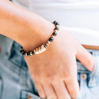 Squirrel Gold + Wood Bead Stretch Bracelet - Allure Boutique WY