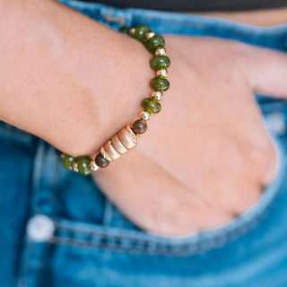 Squirrel Olive + Gold Bead Stretch Bracelet - Allure Boutique WY