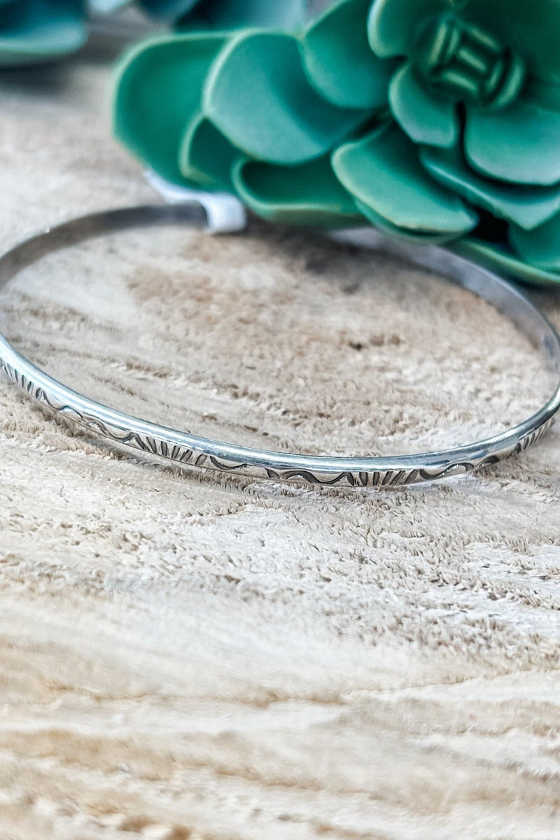 Stamped Silver Bangle - Allure Boutique WY