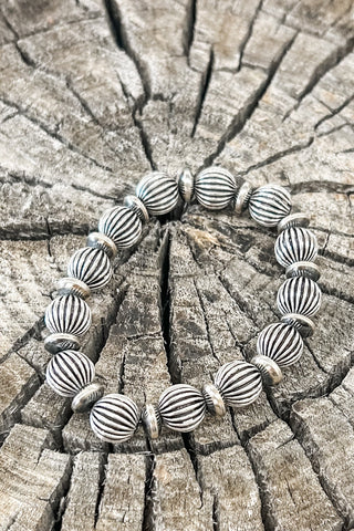 Sterling Silver Beaded Stretch Bracelet - Allure Boutique WY