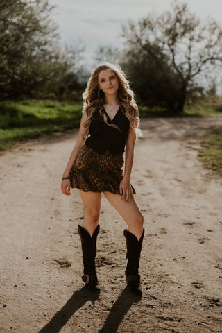 Stretch Twill Bubble Hem Leopard Mini Skirt - Allure Boutique WY