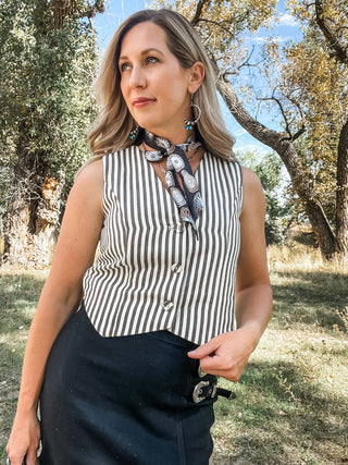 Striped Button Front Vest - Allure Boutique WY