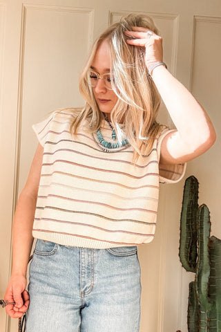 Striped Cap Sleeve Sweater Top - Allure Boutique WY