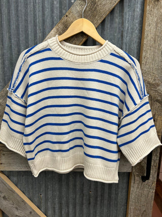 Striped Exposed Seam Half Sleeve Sweater - Allure Boutique WY