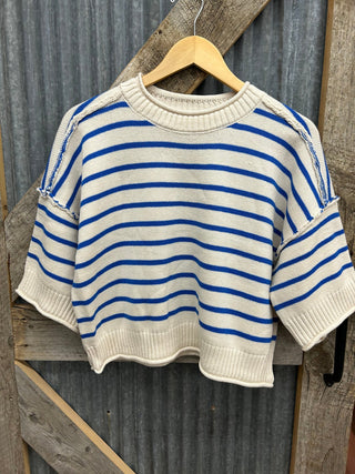 Striped Exposed Seam Half Sleeve Sweater - Allure Boutique WY
