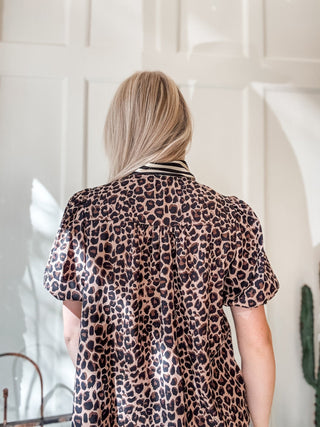 Striped Scarf Neck Leopard Blouse - Allure Boutique WY