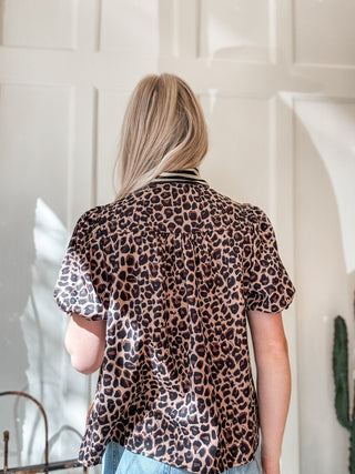 Striped Scarf Neck Leopard Blouse - Allure Boutique WY