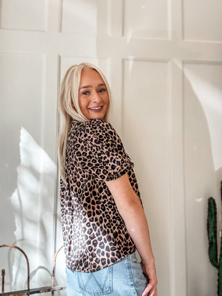 Striped Scarf Neck Leopard Blouse - Allure Boutique WY