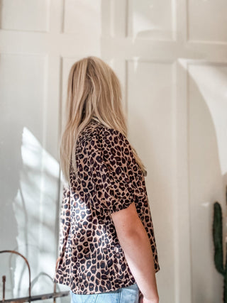 Striped Scarf Neck Leopard Blouse - Allure Boutique WY