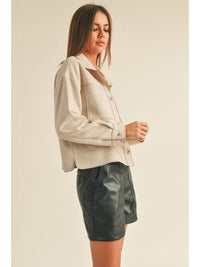 Suede Button Down Jacket with Stitch Detail - Allure Boutique WY