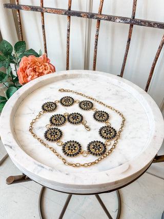 Sunbeam Gold + Black Concho Belt - Allure Boutique WY