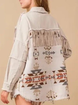 Taupe Aztec Contrast Frayed Shacket - Allure Boutique WY