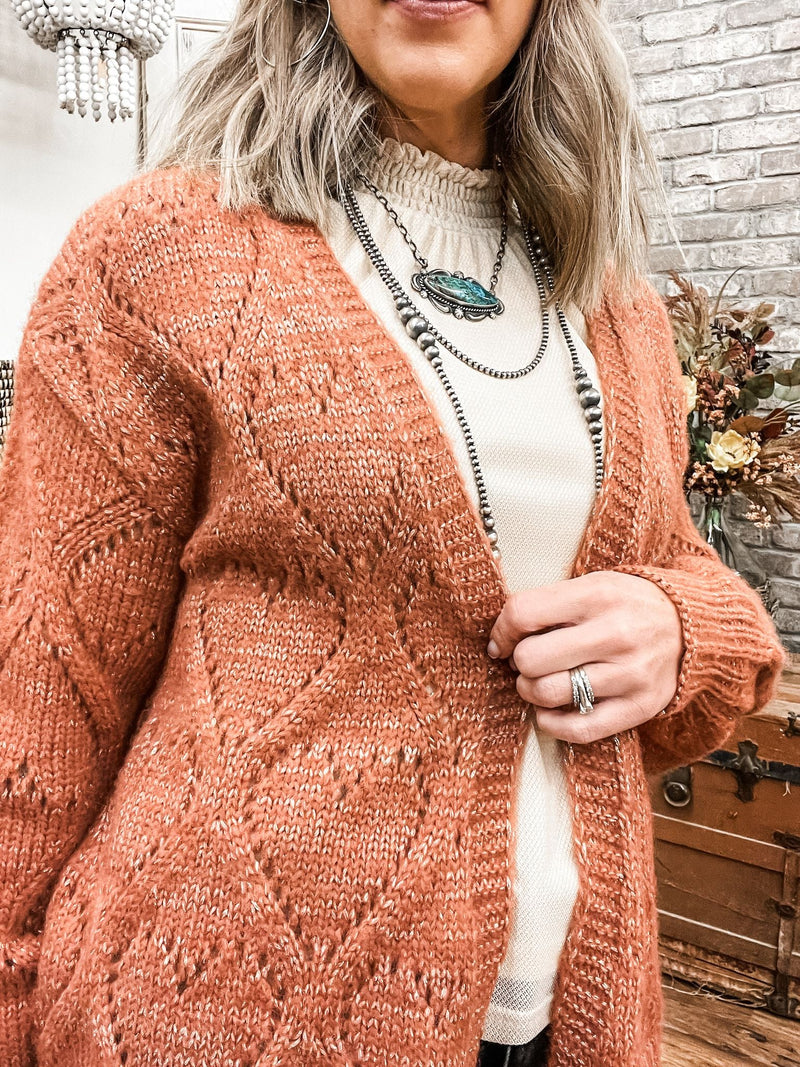 Terracotta Oversized Pointelle Cardigan - Allure Boutique WY