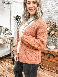 Terracotta Oversized Pointelle Cardigan - Allure Boutique WY