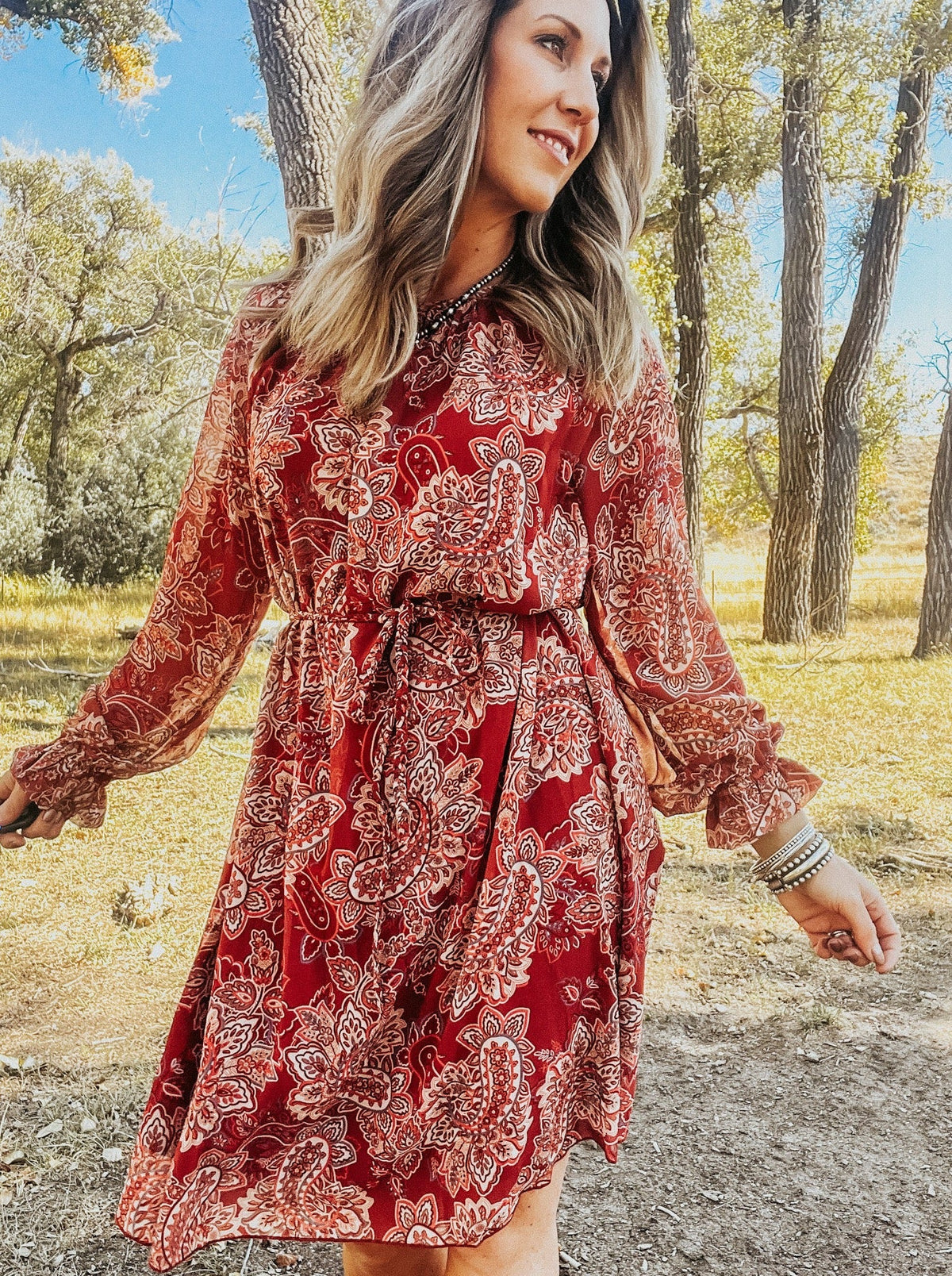 Terracotta Paisley Sybil Midi Dress - Allure Boutique WY