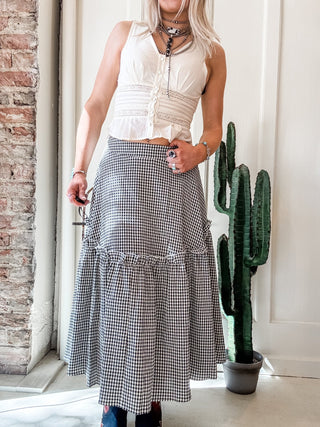 Textured Gingham Ruffle Midi Skirt - Allure Boutique WY