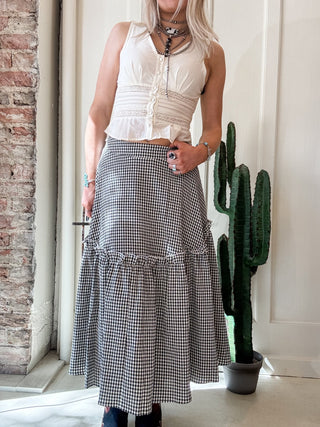 Textured Gingham Ruffle Midi Skirt - Allure Boutique WY