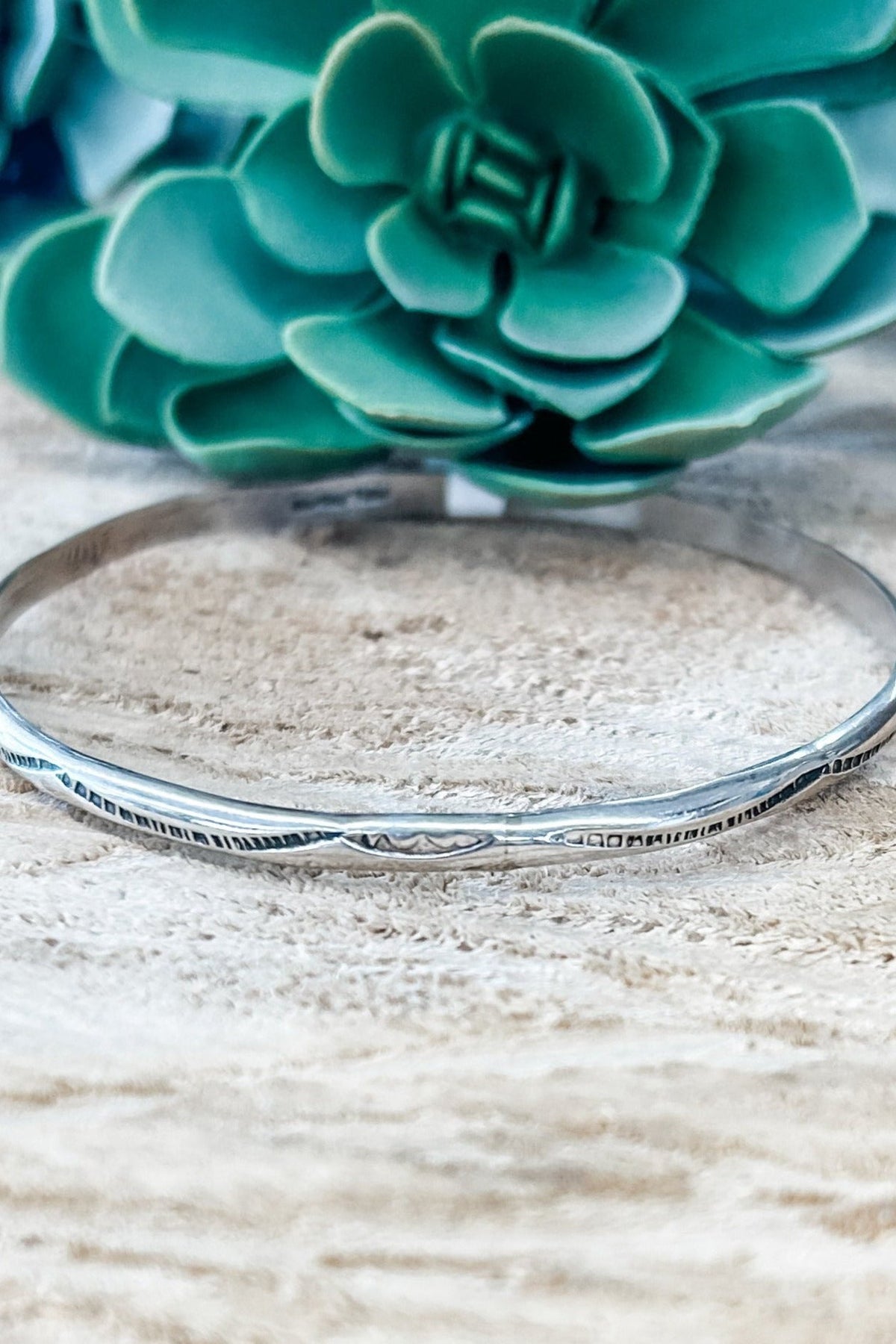 Thick Stamped Silver Bangle - Allure Boutique WY