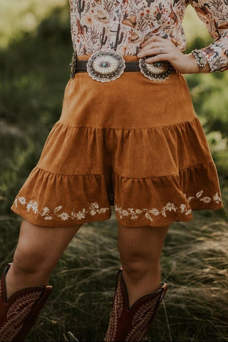 Tierd Mini Skirt with Floral Embroidery - Allure Boutique WY