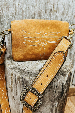 Toast Suede Bum Bag with Boot Stitch - Allure Boutique WY