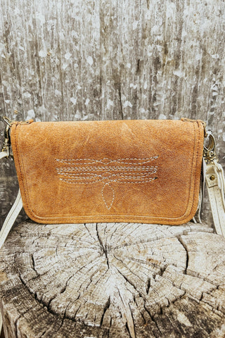 Toast Suede Clutch Organizer with White Bootstitch - Allure Boutique WY