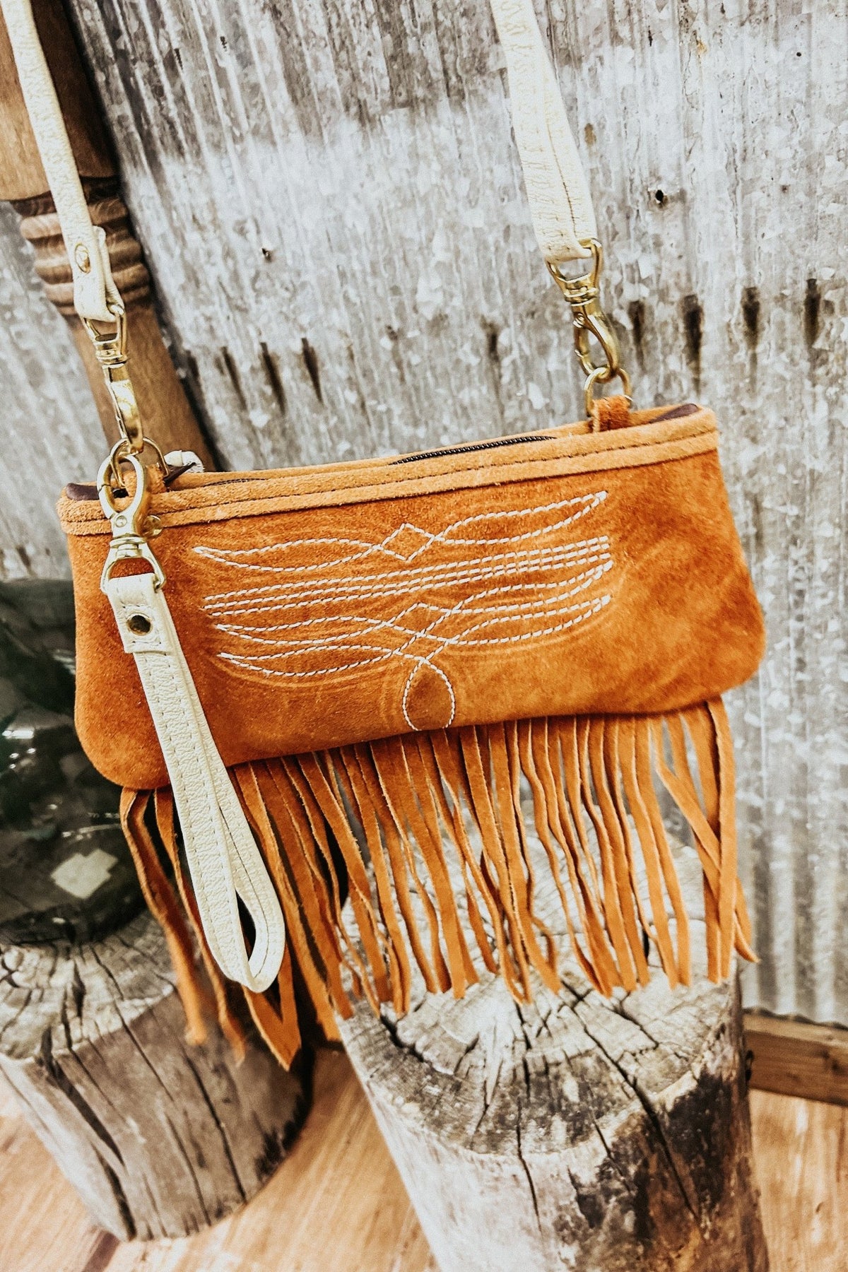 Toast Suede Clutch with Fringe - Allure Boutique WY