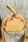 Toast Suede Wristlet Pouch Purse - Brown Vintage JJ Logo - Allure Boutique WY