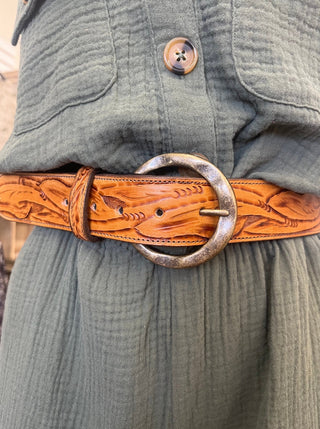 Tooled Saddle Tan Belt - Allure Boutique WY