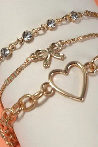 Triple Layer Bracelet - Heart, Bow, Rhinestone - Allure Boutique WY