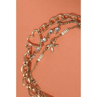 Triple Layer Bracelet - Heart, Bow, Rhinestone - Allure Boutique WY