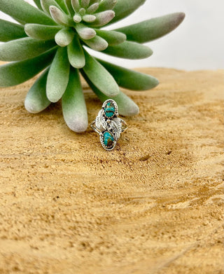 Turquoise 2 Stone Flower Ring 7 - Allure Boutique WY