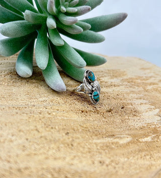 Turquoise 2 Stone Flower Ring 7 - Allure Boutique WY