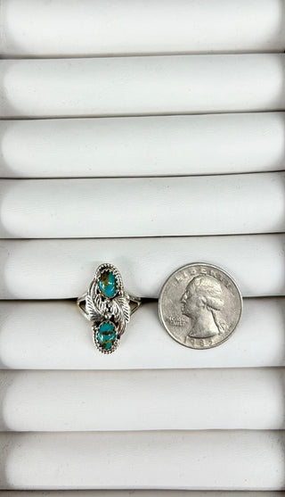 Turquoise 2 Stone Flower Ring 7 - Allure Boutique WY