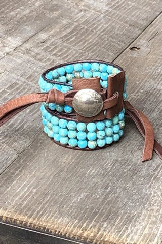 Turquoise & Leather Western Cuff Bracelet - Buffalo - Allure Boutique WY