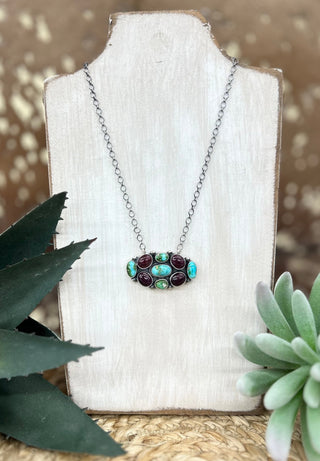 Turquoise + Purple Cluster Necklace - Allure Boutique WY