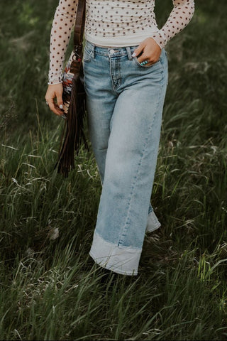 Two Tone Hem Seamed Slim Wide Jean - Allure Boutique WY